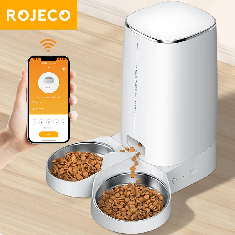 Cat Bowls Alimentadores Rojeco Pet Automatic Smart Food Kibble Dispenser Remote Control Wi -Fi Button Auto for S Acessórios para cães 230222