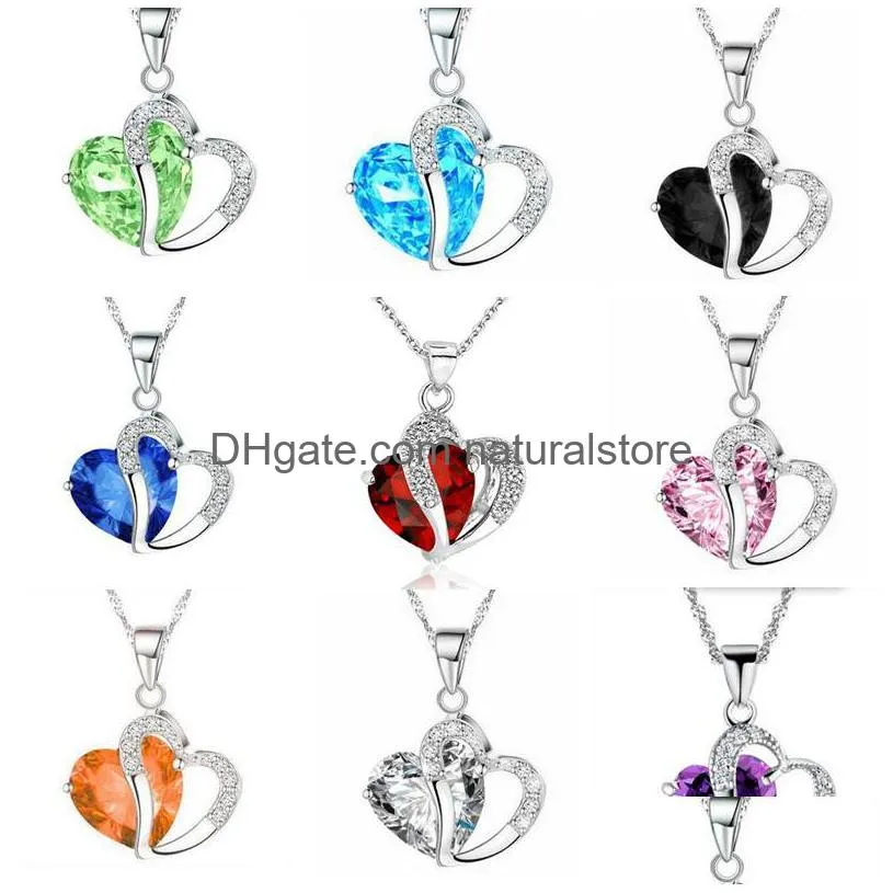 Pendentif Colliers De Luxe Cristal Cz Coeur Collier Femmes Cubique Zircone Diamant Amour Sier Plaqué Chaîne Pour Dames Bijoux De Mode Gi Dhks9