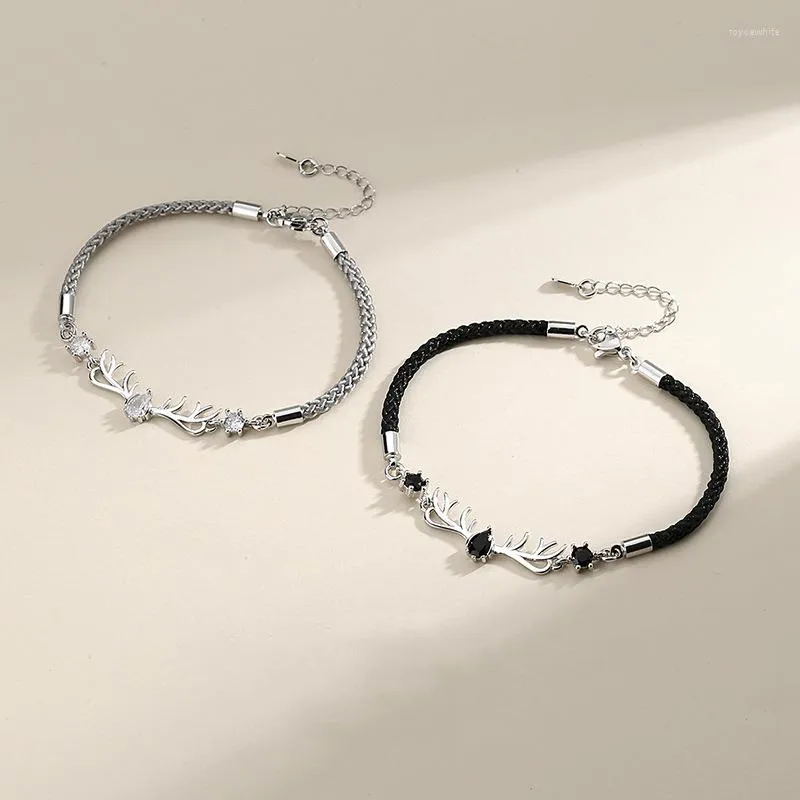 Charm Bracelets Yilu 부부 팔찌 남성과 여성 꼰 핸드 로프 장거리 사랑 선물 선물 간단한 숲 뿔