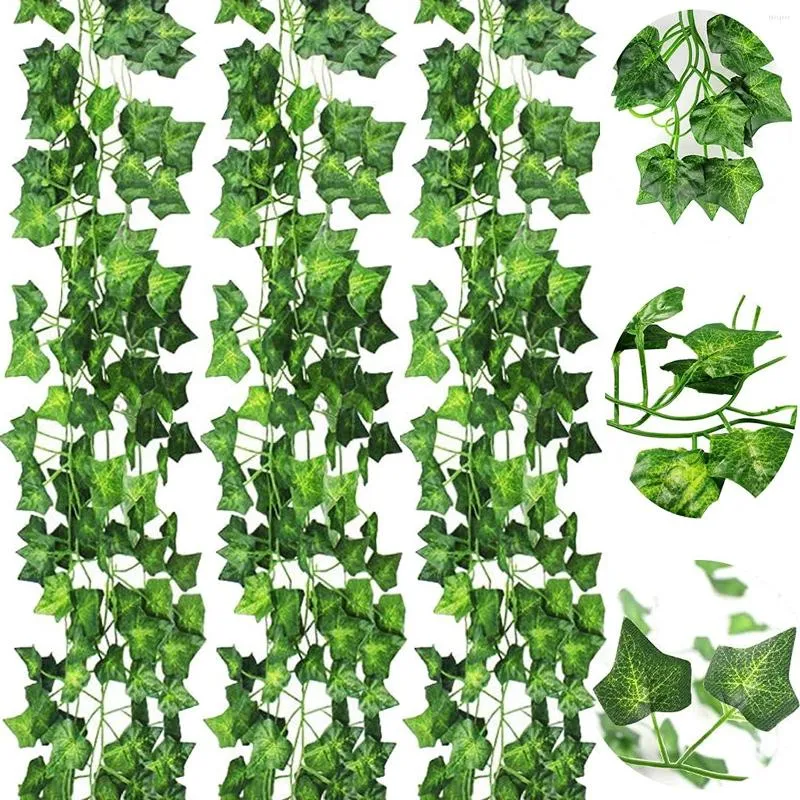 Decorative Flowers 12pcs 2.2m Artificial Ivy Leaf Plants Vine Hanging Garland Fake Foliage Home Kitchen Garden Office Wedding Wall Decor