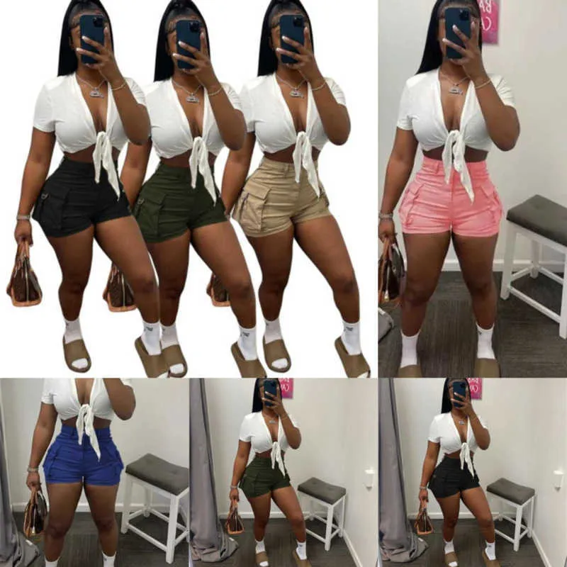 Ins Style 2023 Women Shorts Summer New Fashion Street Pat Straight Barrel High Waist Thin Solid Color Work Shorts