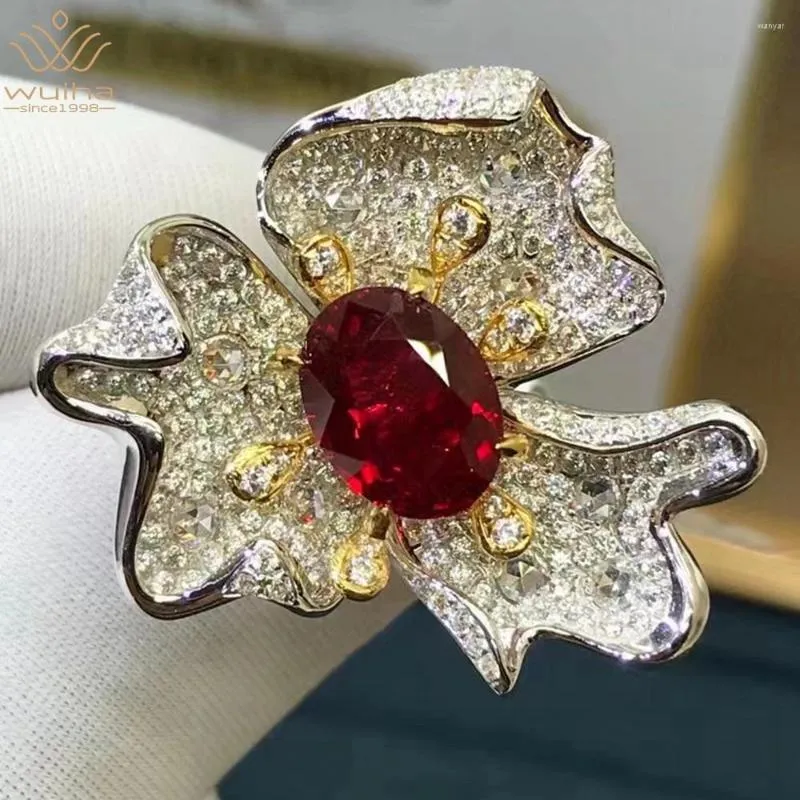 Cluster Rings Wuiha 9K Solid White Gold 3EX VVS Oval 3.53CT GRC Ruby High Carbon Diamond Wedding Engagement Ring for Women Gift Drop