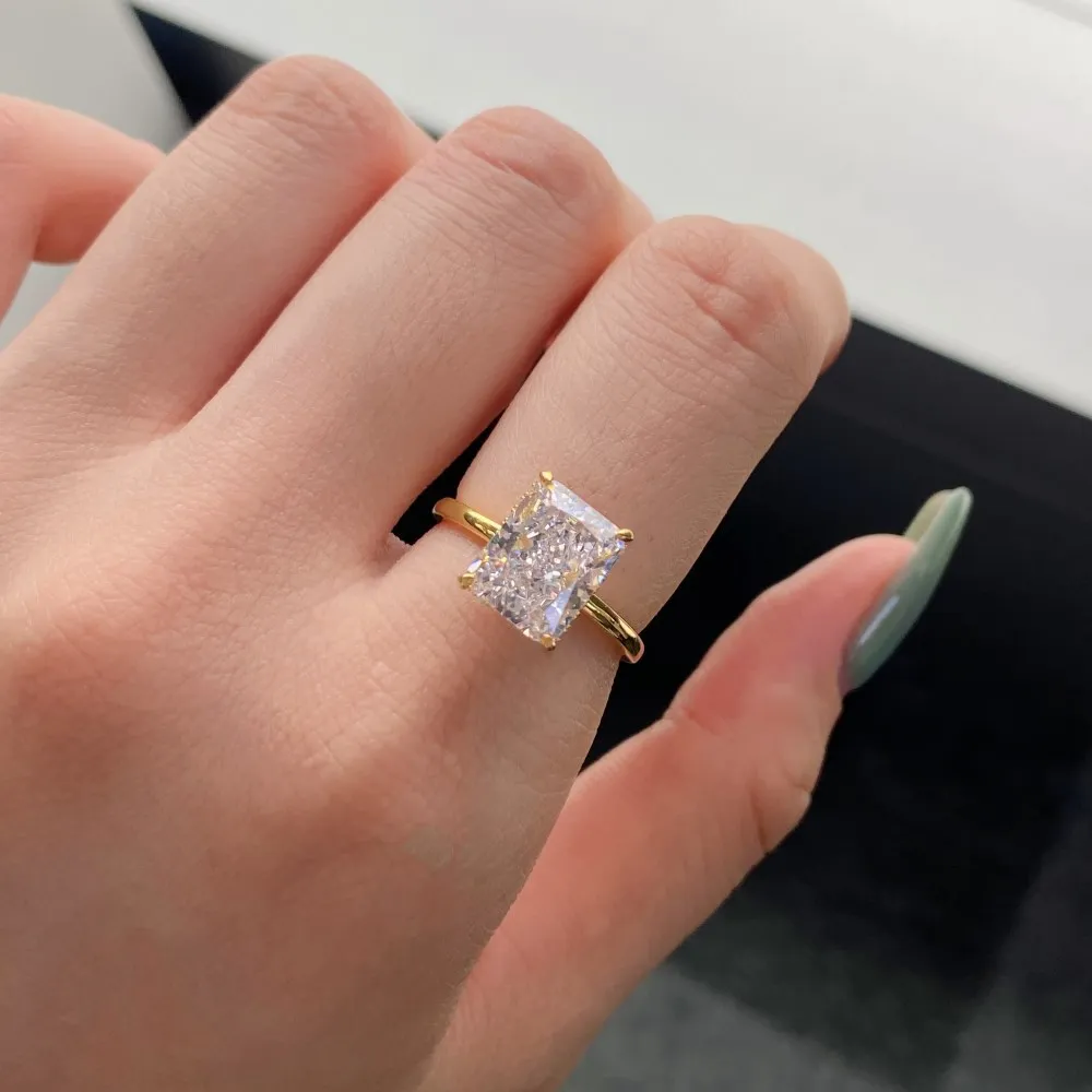 S925 Sterling Silver High Carbon Rhinestone Ring Women's Square Ice Flower Cut 8*10 Gemstone Ring European Simple Ring Engagement Ring