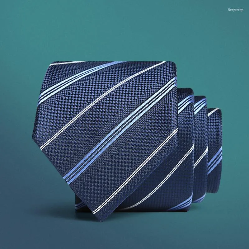 Bow Ties Classic Men Business Formal Wedding Krawat 7 cm głęboki niebieski biały pasek 2023 Przybysze szyi moda koszula