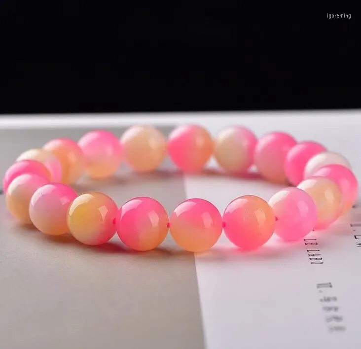 Очарование браслетов отбрасывает натуральные персиковые розовые халцедонные каменные бусины размер 8 мм для девочек Женщины Летние одиночные ювелирные изделия