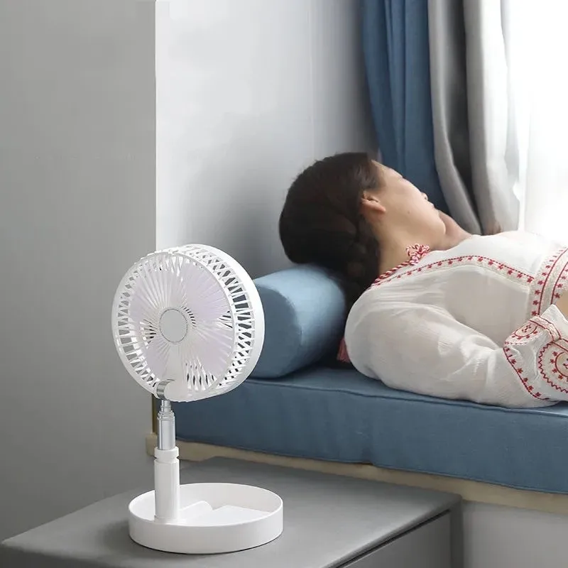 Ventilatore Telescopico Pieghevole Senza Fili - Portatile Ricaricabile USB 5W, Bianco - 5