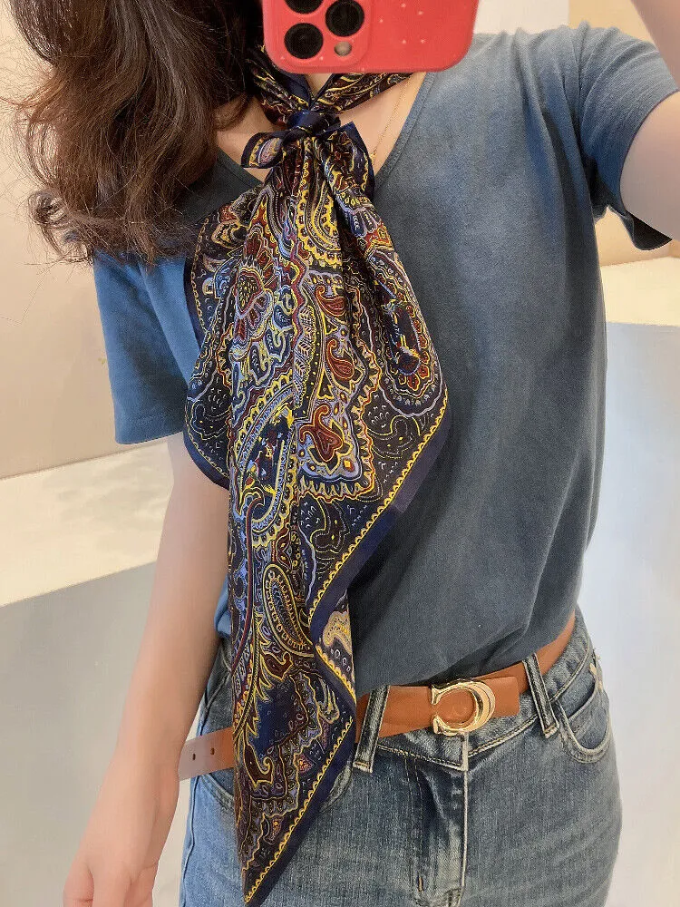 Kvinnor 100 Silk Paisley Scarf Square Shawl Hair Wraps Neckerchief f￶r kostymskjorta 70 cm