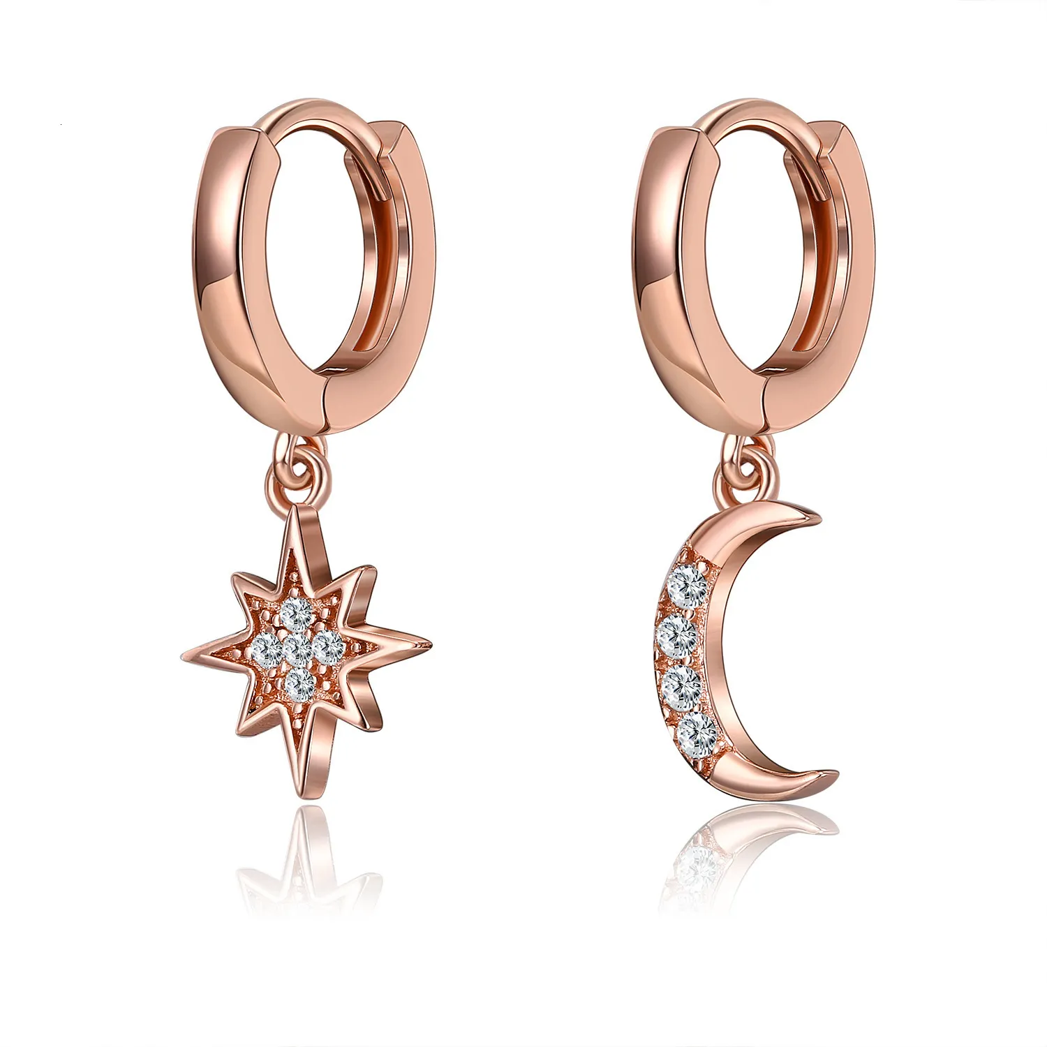 Estudo requintado S925 Brincos de prata esterlina Creative Fashion Zircon Ladies Ear s Pingente Star Moon Jewelry Kofo 230223
