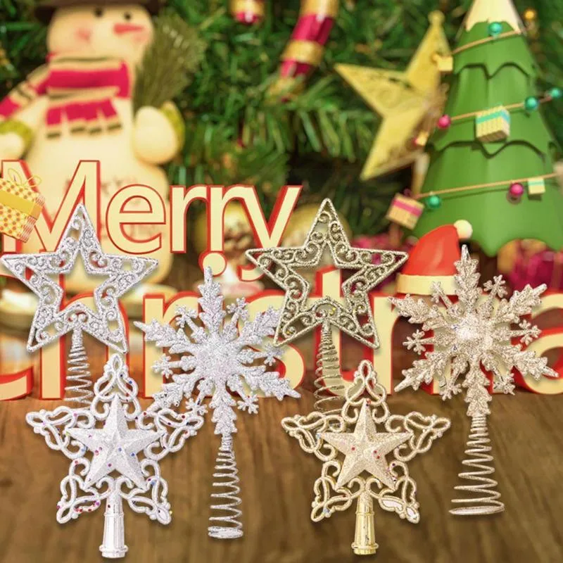 Juldekorationer träd toppar stjärna snöflinga design gliterad trädtopp för semester orname e9h8christmas