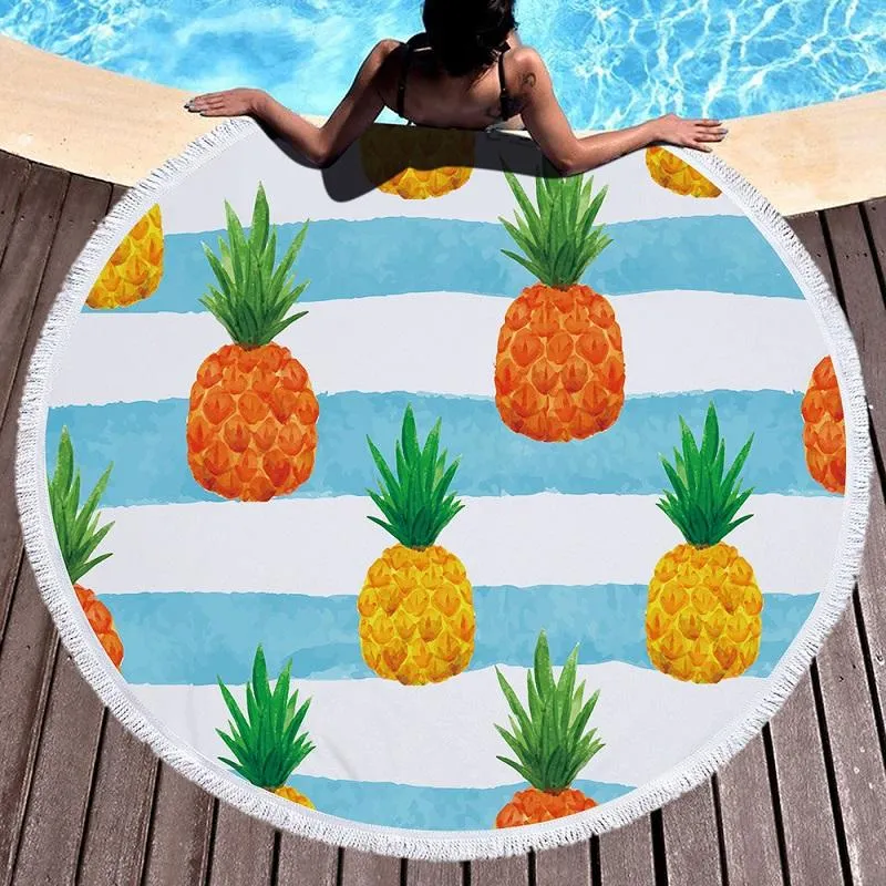 Havlu Meyve Ananas Banyo Plajı Mikrofiber Piknik Battaniye Halı Tropikal Büyük Yuvarlak Havlu Yetişkinler Serviette de Plage