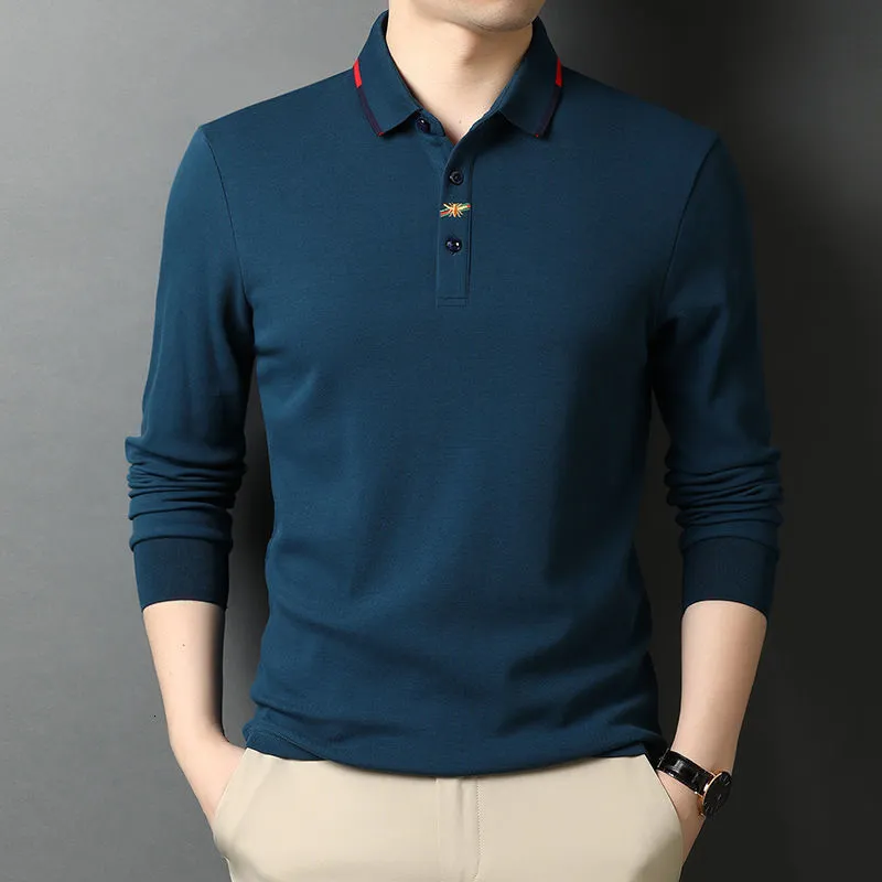 Men's Polos Fashion Male Clothes Cotton Polo Shirts Spring Autumn Long Sleeve T-shirt Korean Men Lapel Tops Business Casual Loose Jersey 230223