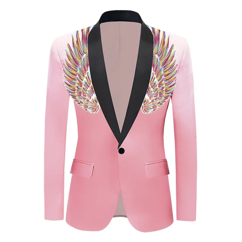 Herenpakken blazers heren roze pailletten vleugeljurk blazer merk single button suit jas heren mannen feestje bruidstadium bruidegom tuxedo roupa masculino 230222