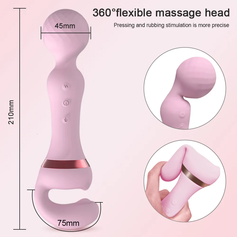 Vibrators Powerful 2 in 1 AV Vibrator Female Magic Wand Clitoris Stimulator USB Recharge 20 Modes G Spot Massa_voghion.com
