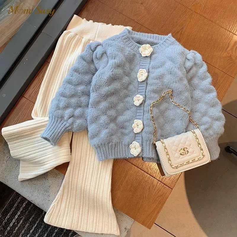 Sweats à capuche bébés filles princesse cardigan fleur bouton infantile Toddle enfant tricoté manteau vêtements d'extérieur pour enfants vêtements printemps automne fête 1-7Y 230222