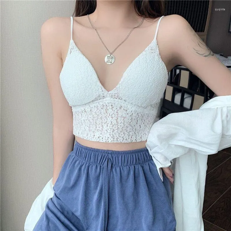 Women's Tanks Summer Lace Camisole Women's Underwear Thin Breathable Beautiful Back Bra Sexy No Steel Ring With Chest Pad Tube Top Women