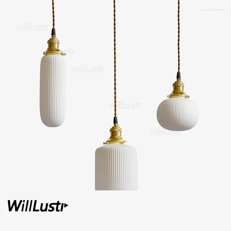 Anhängerlampen handgefertigt weiße plissierte Keramiklampe moderne Origami Porzellan Suspension hängende Lichtrestaurant El zu Hause Esszimmer