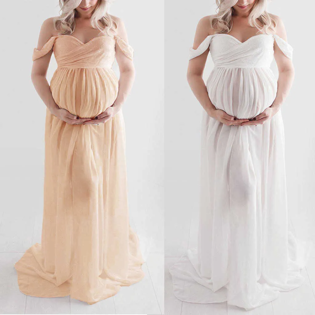 Maternity Dresses 2021 Pregnancy Dress Summer Women Off Shoulder Pregnants Sexy Photography Ruffled Nursing Long Dress Pregnant Photography R230222