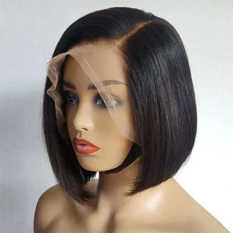 Short black top lace front wig