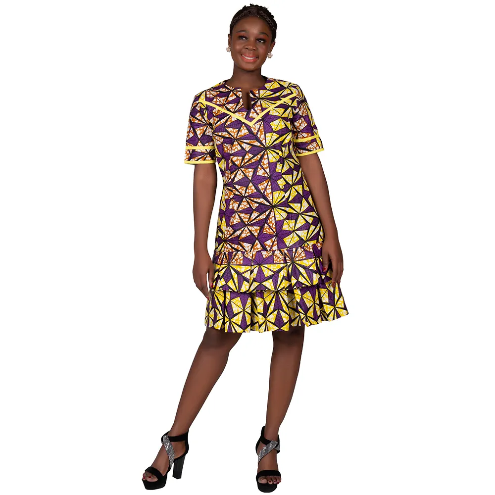 African Bazin Riche Dresses For Women Bazin Riche Female Ankara Clothing Short Sleeve Ladies Dress Robe Wax Africain WY9880