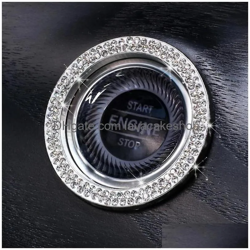 Andere Home Garden Car Mobiles Oneclick Start Stop Engine Ignition Push Button Dekoration Diamond Rhinestone Crystal Ring Rim Er Dr Dhzkf