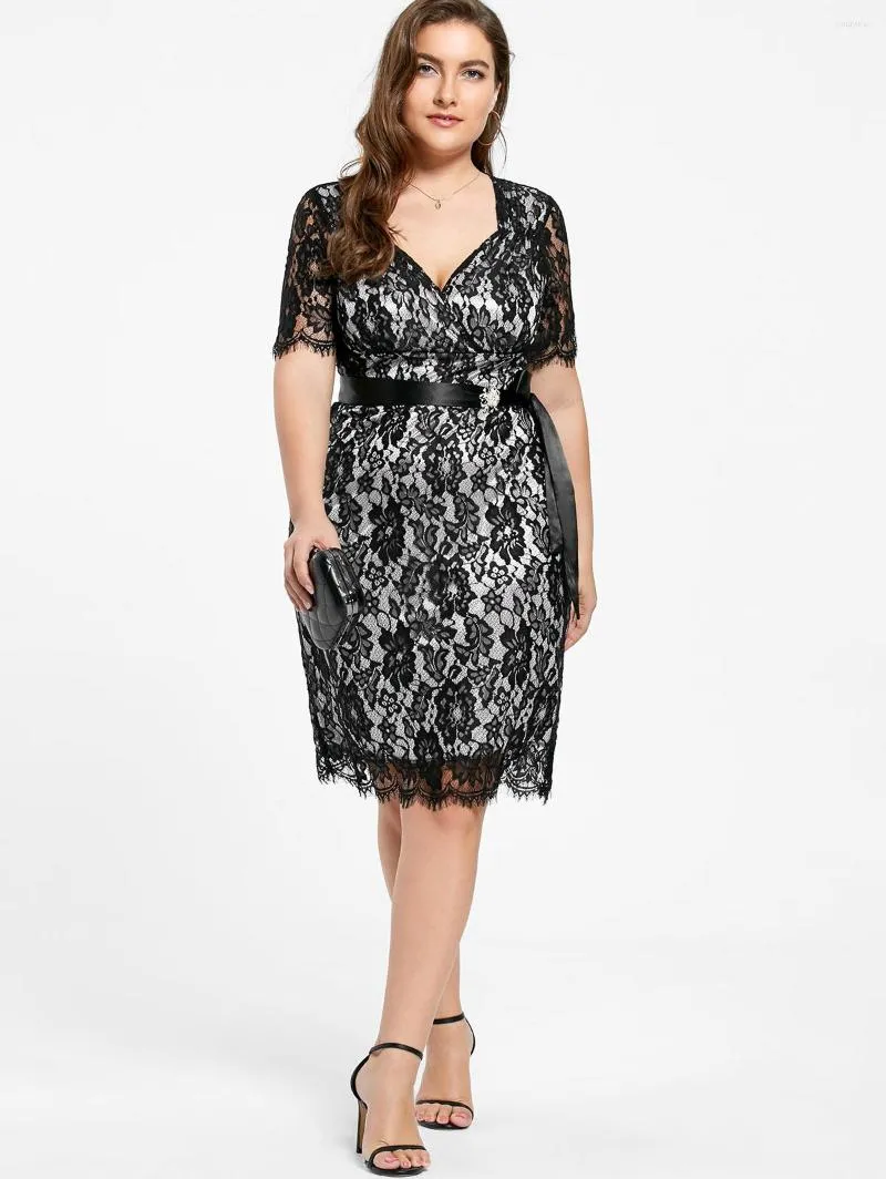 Casual jurken zomer dames feestjurk vintage v nek kanten elegante dames met hoge kwaliteit plus size foral print vestIDOS 2023