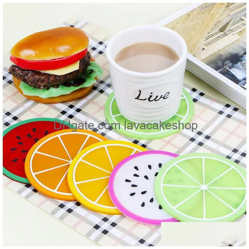 Mats Pads Colorf Jelly Color Coaster Sile Fruit Shape Cup Mat Creative Nonslip Heat Insation Pad Tea Wholesale Drop Delivery Home Dhfzn