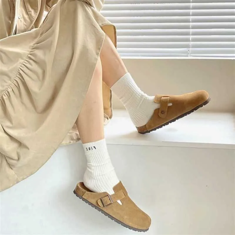 المصمم بالنعال الفاخرة بيركينستوكس صندل Sangpo boken أحذية Baotou Leather Half Slippers Women's Autumn Wear Muller Soled Cork VZV8