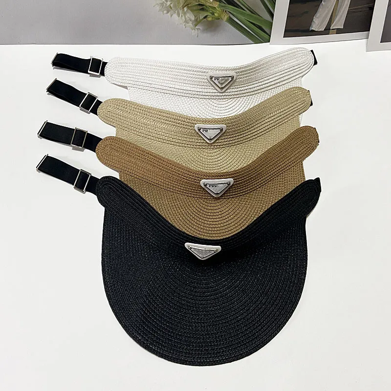 Koreaanse versie van stro geweven lege hoge hoed vrouwelijke zomer reizen zonnebrandcrème vizier hoed grote dakrand gezichtsbedekking mode driehoek label topless strohoed