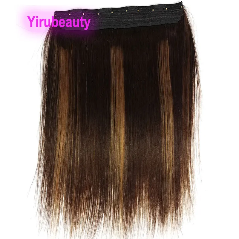 5-Clips One Piece P4/27 Clips In Hair Extensions Brazilian 100% Human Hair Straight Piano Color 14-24inch 60-100g