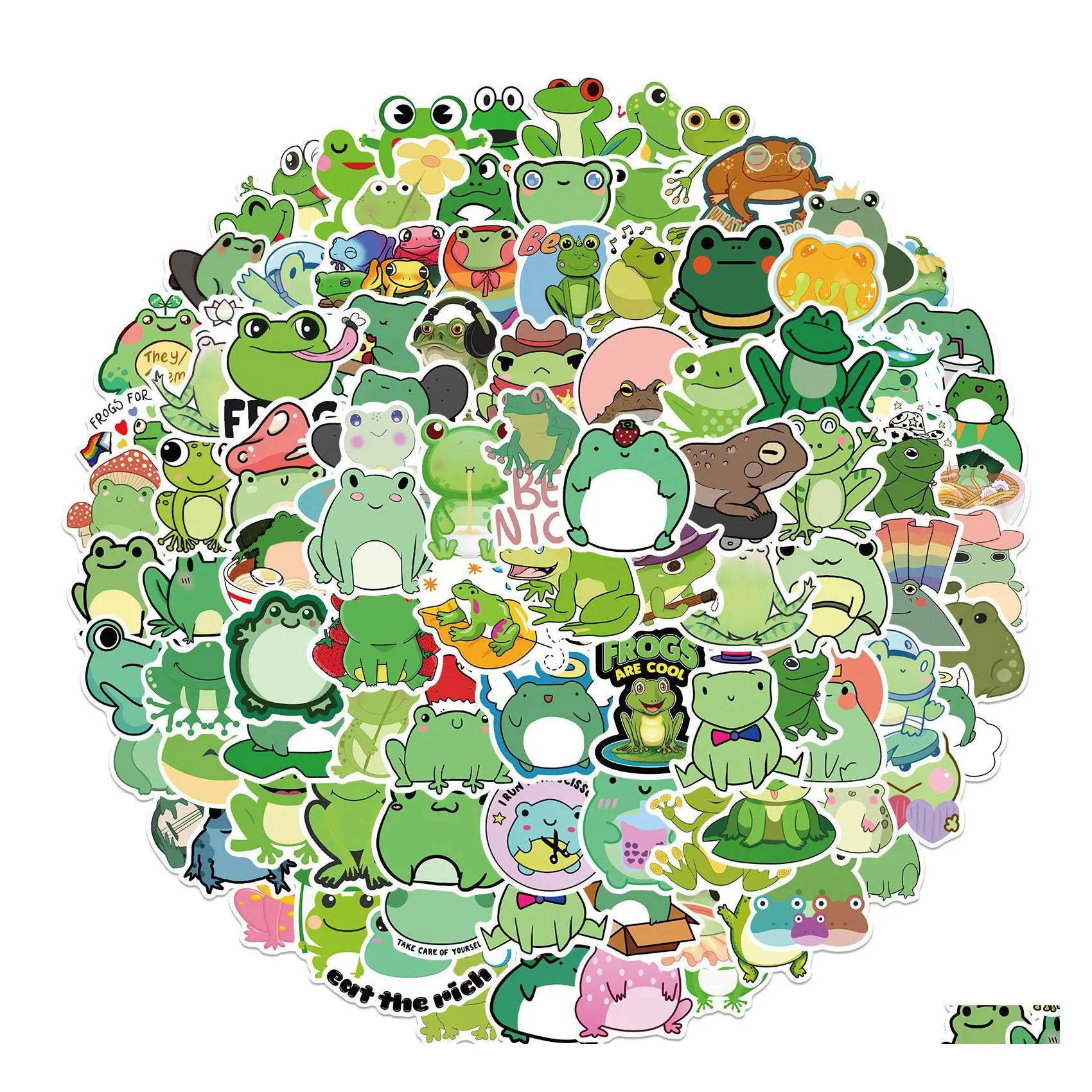 Adesivi per auto Sexy 100Pcs Cute Frog Cartoon Decalcomanie Impermeabile Fai da te Chitarra Bike Lage Skateboard Laptop Phone Graffiti Sticker Kid Toys Dhxfe