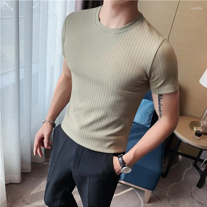 Erkekler Tişörtleri 2023 Yaz İnce Erkekler Yuvarlak Boyun Moda Kısa Kollu Kısa Kollu Sıkıştırma Tişörtlü Tişört Homme Nefes Alabaş Giysiler