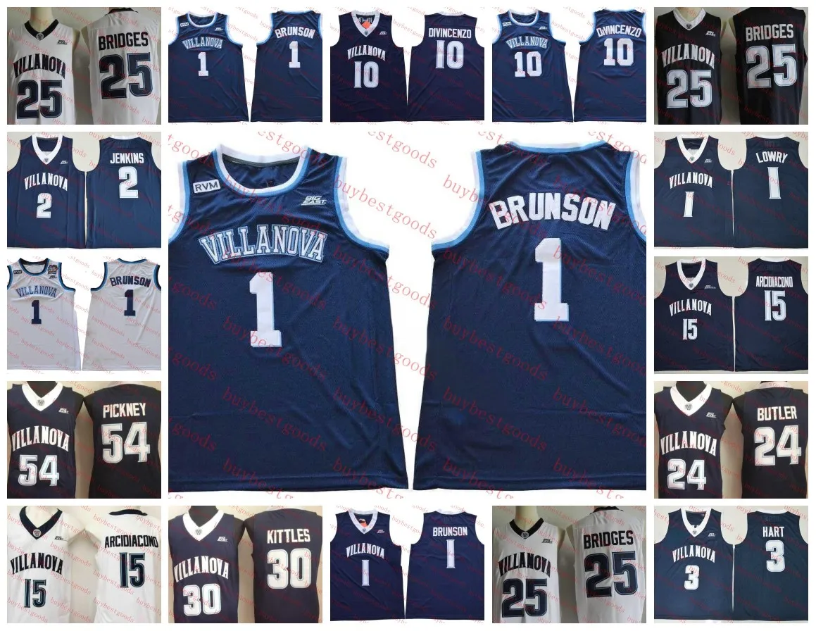 NCAA Villanova Wildcats Baskettröja 1 Jalen Brunson 10 Donte DiVincenzo 25 Mikal Bridges Kyle Lowry Kris Jenkins Arcidiacono 3 Josh Hart Stitched