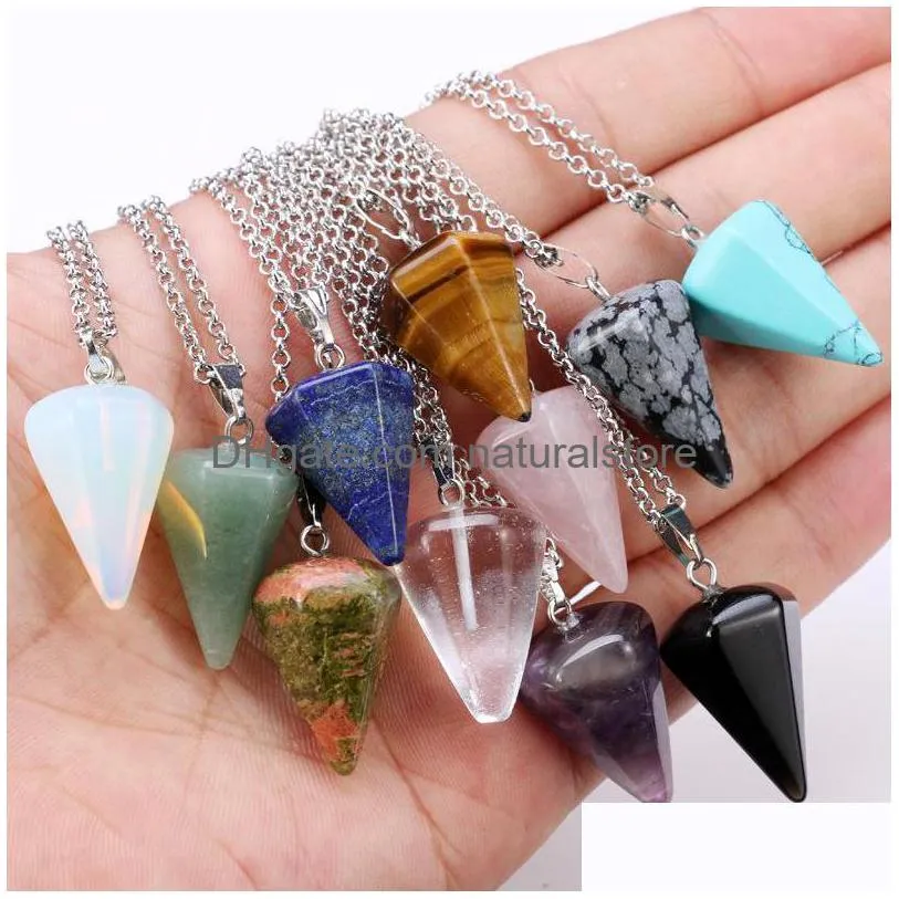 Pendant Necklaces Natural Stone Druzy Hexagonal Prism Charm Stainless Steel Chain For Women Men Fashion Jewelry Drop Delivery Pendant Dhi5W