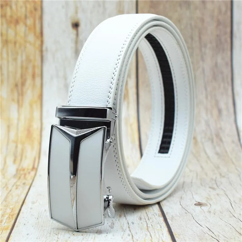 Belts Genuine Leather Men Belt Black/white/blue/brown/red Automatic Buckle For Fashion Designer Male Large Size 90-130CM