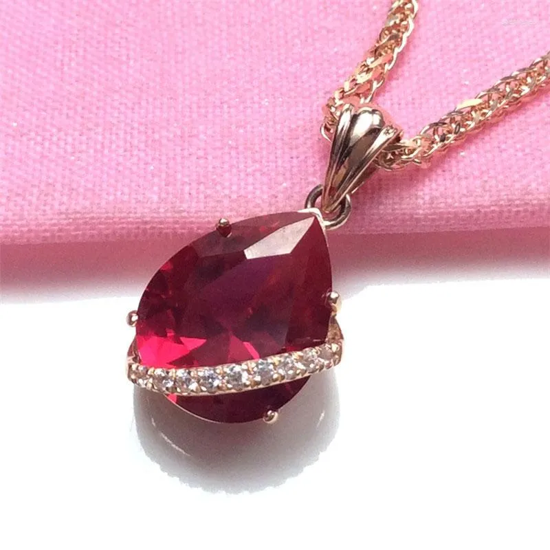 Kedjor 585 Purple Gold Water Drop Ruby Pendant Halsband pläterade 14K Rose Luxury Fashion Clavicle Chain Jewelry for Women