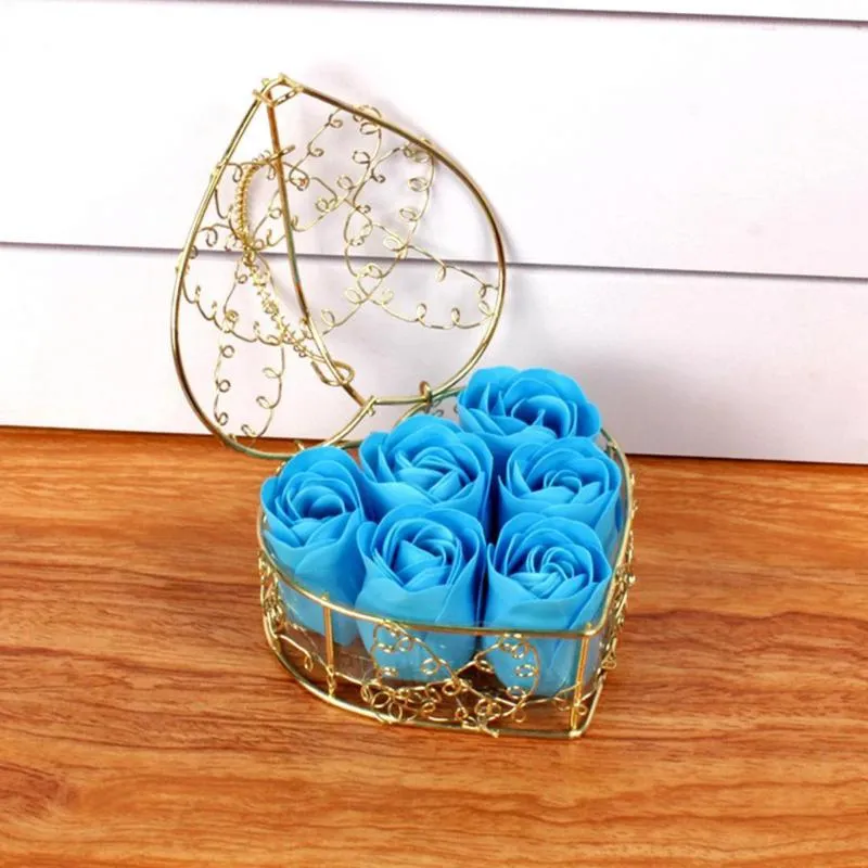 Couronnes de fleurs décoratives 1 ensemble fleur éternelle sans odeur faux savon Faux Rose avec boîte en fer exquise