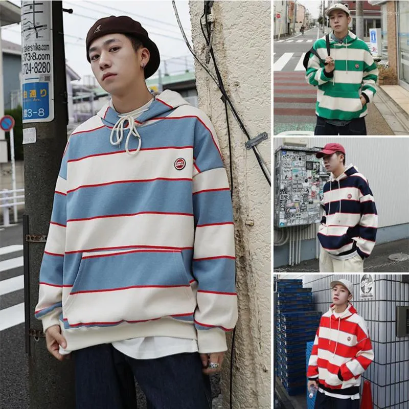 Men's Hoodies Stripe Pattern Pulliver Sweatshirts Men Teens Casual Large Size Streetshirts Hip Hop Outdoor Wear Coats