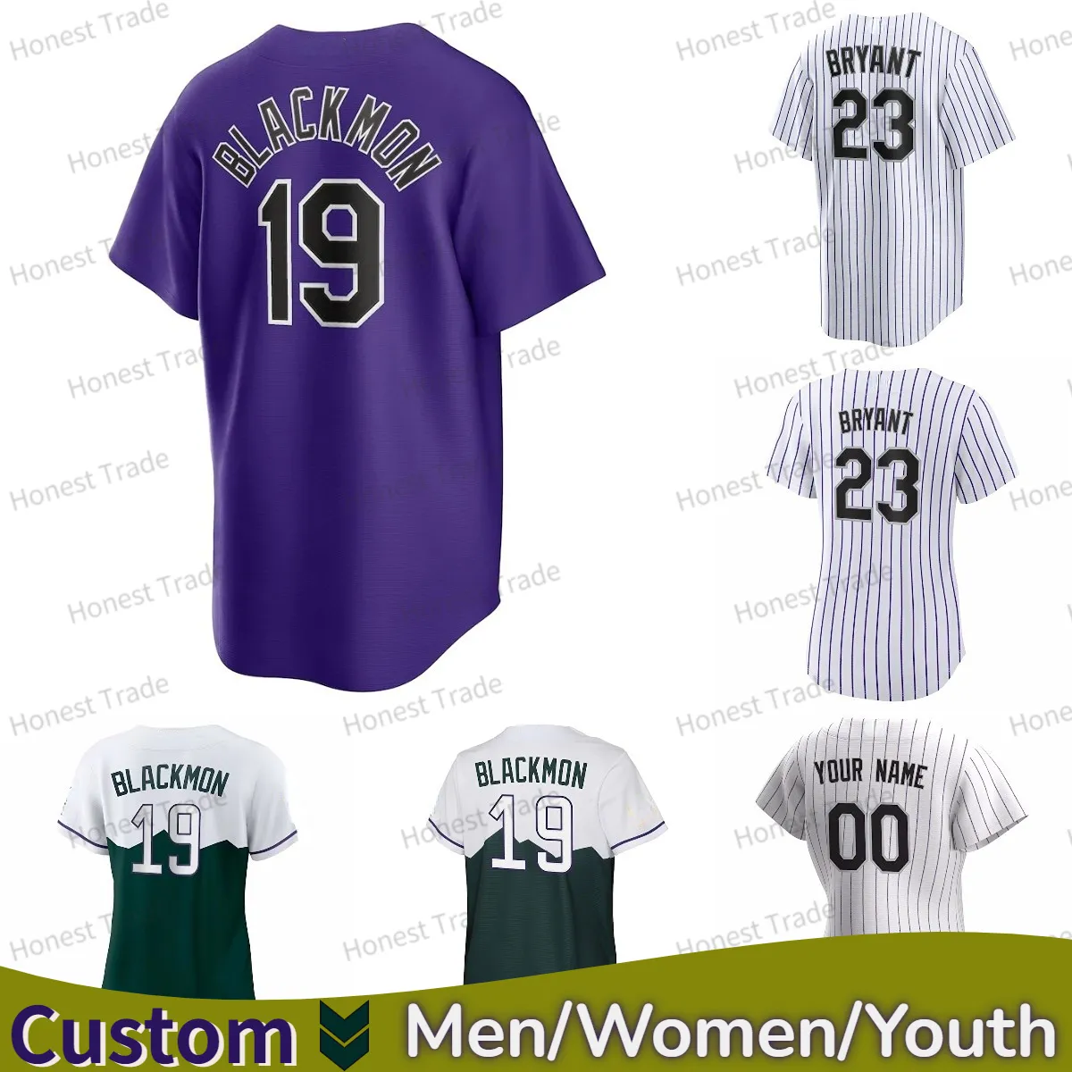 Custom Kris Bryant Charlie Blackmon Jersey Bard Cron Ryan Feltner Gilbreath Hollowell Nolan Arenado Jones Lambert Senzatela White Green Purple Connect 2022 2023