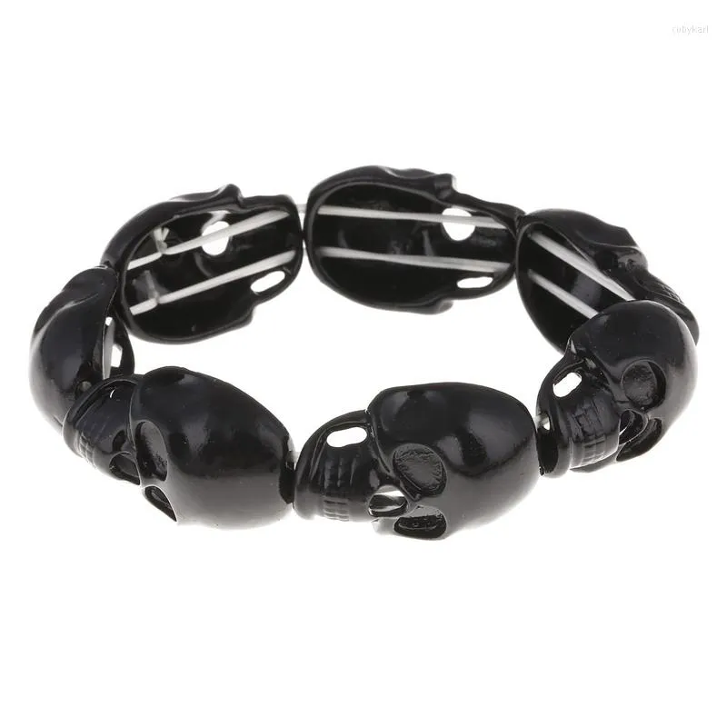 Strand 2023 Arrivée Cool Vintage Bracelets Pour Hommes Bracelets Rétro Alliage Élastique Noir Crâne Squelette Bracelet Bijoux Goutte