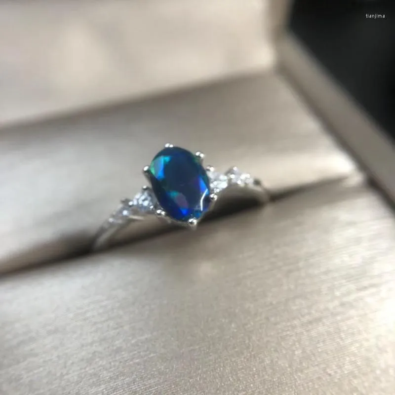 Clusterringe natürliche schwarze Facette Opal Ring 5 7mm Edelsteinreal 925 Sterling Silber Fine Schmuck für Frauen Jubiläum Geschenk