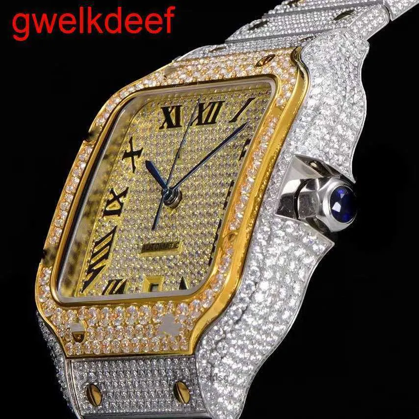 Högkvalitativ mode iced Watchesmens handled lyxiga runda klipp lab gris a34l