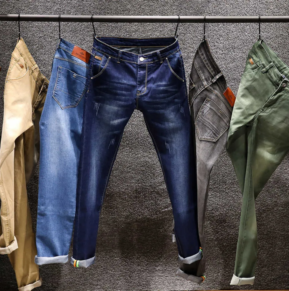 Herr jeans 2023 mode vår sommardesigner mager män straigh mens casual cyklist denim manlig stretch byxor byxa fritid trend mode