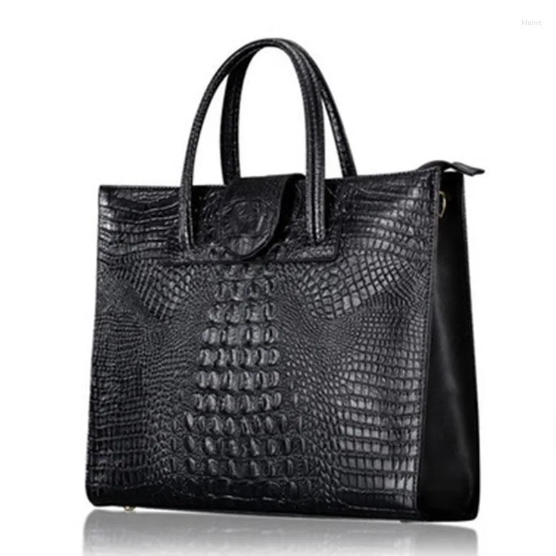 Evening Bags Ladies Crocodile Pattern Genuine Leather Tote Purse Handbag Shoulder Crossbody Bag Big Hand Office Lady
