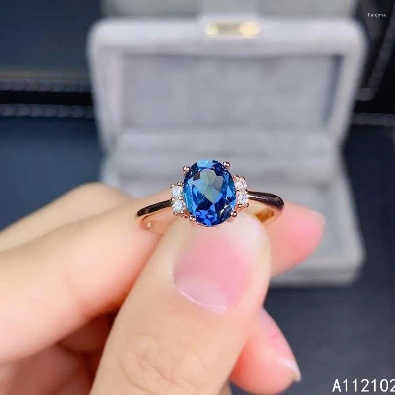 Cluster Rings KJJEAXCMY Fine Jewelry S925 Sterling Silver Inlaid Natural Blue Topaz Girl Exquisite Adjustable Ring Support Test Chinese