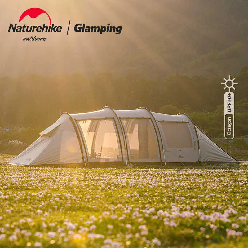 الخيام والملاجئ NatureHike 4Pole Tunnel Tent Tent Rainproof Sunding Camping خيمة كبيرة القاعة الأمامية UV حماية مع تنورة ثلجية NH20ZP015 J230223