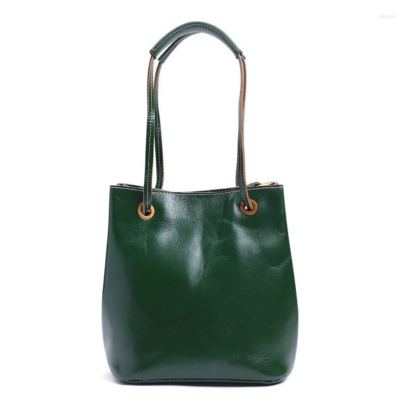 Sacs de soirée Femme Mode Cuir Véritable Vintage Tout Assorti Sac Seau Grande Capacité Elégant Concis Epaule Bureau Quotidien