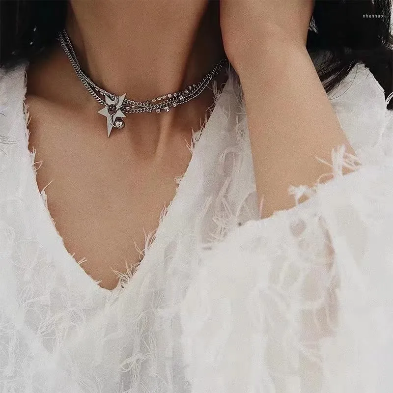 Rongho – collier ras du cou multi-chaînes pour femmes, pendentif étoile, Punk, Bijoux épais, 2023
