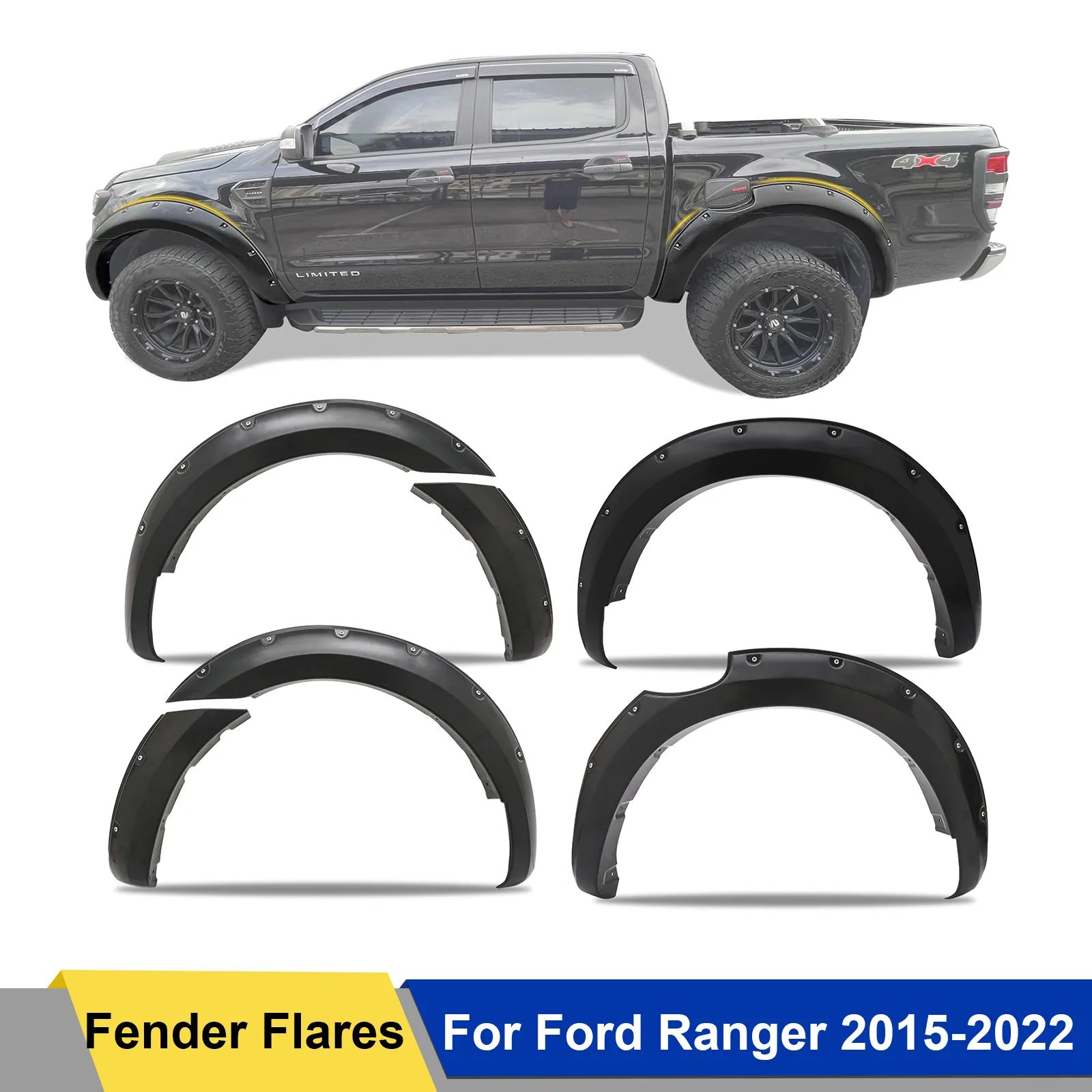 Fender Flares Guard Arch Cover för Ford Ranger 2015-2022 T7 T8 Matte Black Double Cabin