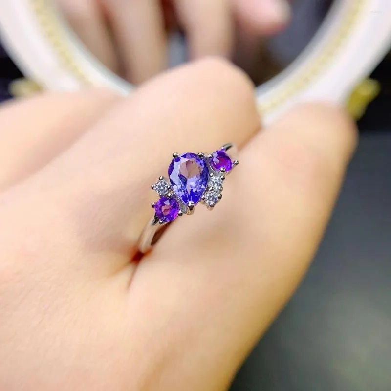 Anelli a grappolo Anello in tanzanite naturale in argento sterling 925 Fidanzamento Gemma di lusso femminile Boutique di gioielli certificata per matrimoni