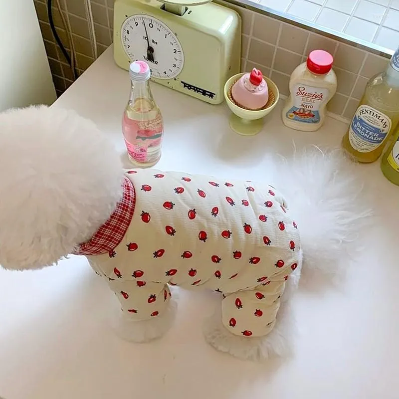 Dog Apparel Strawberry Print Pet Dogs Clothes Plus Velvet Warm Winter Jumpsuits Coats Luxury Puppy For Small Medium Clothing Perro